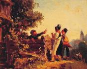 卡尔 施皮茨韦格 : Swabian Girls at a Garden Fence